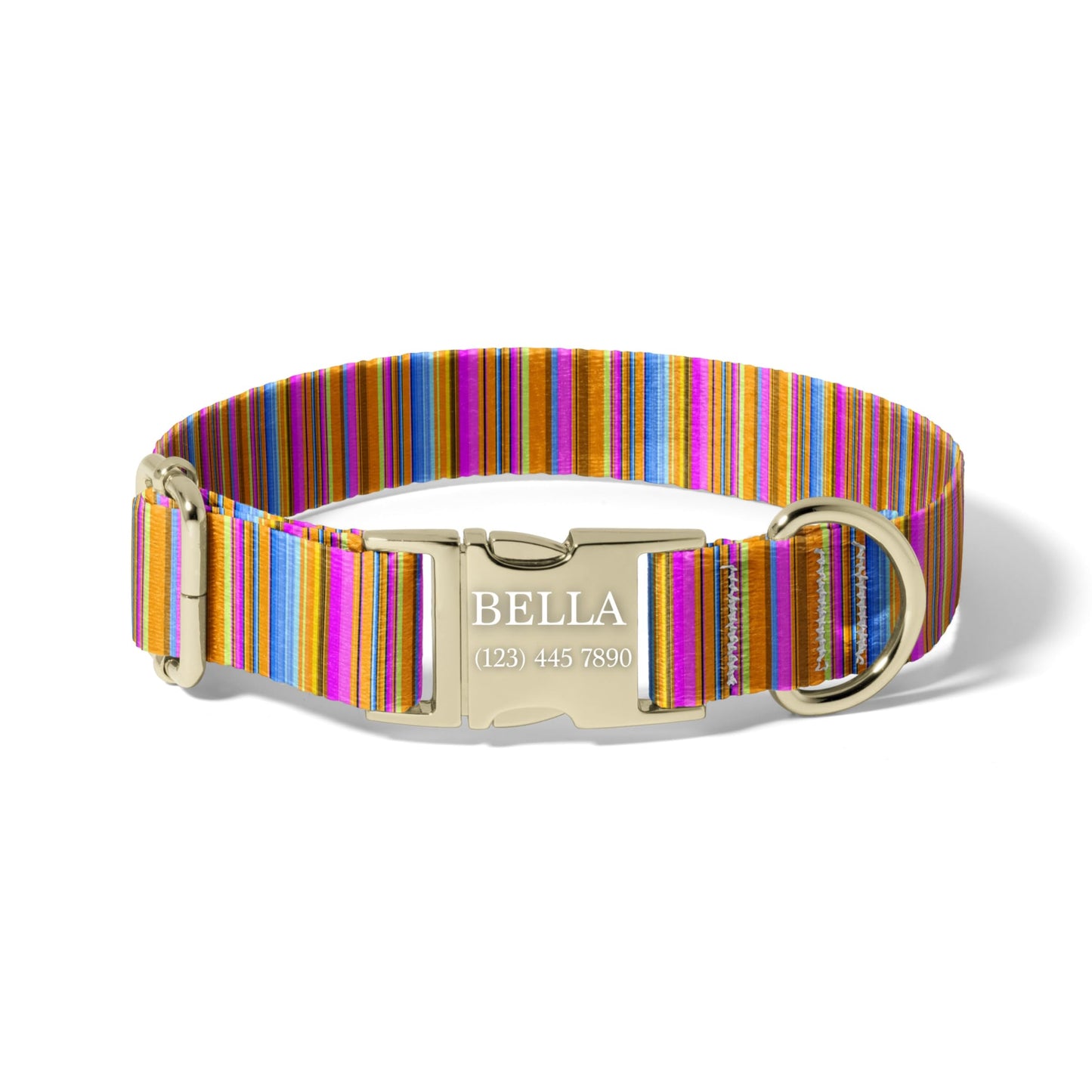 Personalized Dog Collar with Name, Bright Serape Stripe Adjustable Pet Collar, Custom Engraved Buckle, Quick Release RET-610-01