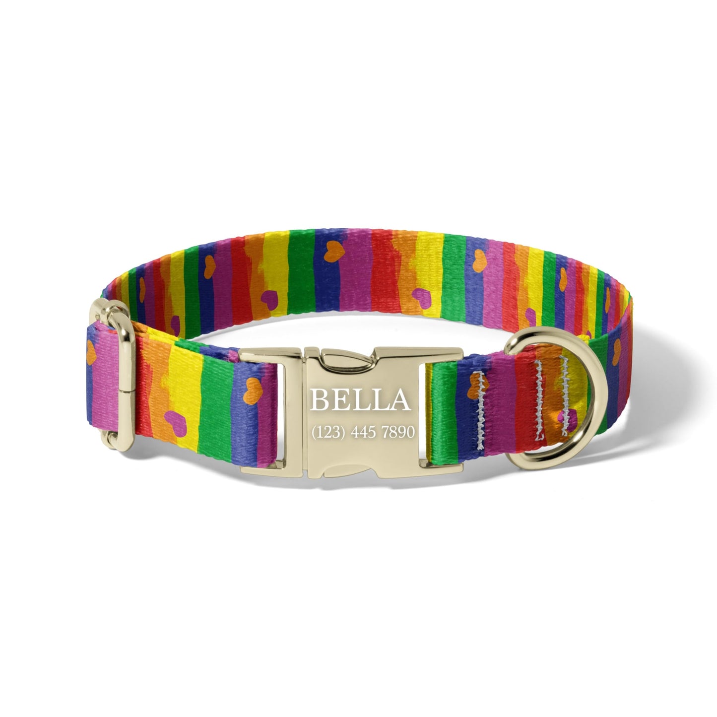 Rainbow Pride Dog Collar Personalized Engraved Name Adjustable Pet Collar LGBTQ Heart Design RET-605-01