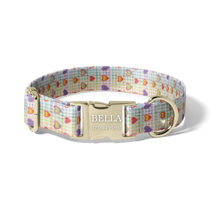 Pastel Rainbow Dog Collar Personalized Engraved Name Heart Adjustable Pet Collar Cute Pride Design RET-605-06