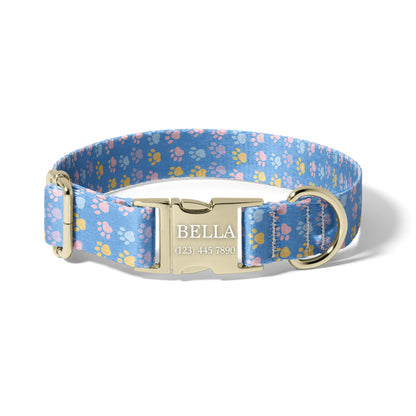 Personalized Dog Collar Blue Paw Print Custom Engraved Puppy Collar Adjustable Cute Dog Collar Pastel Pet Accessories RET-600-04