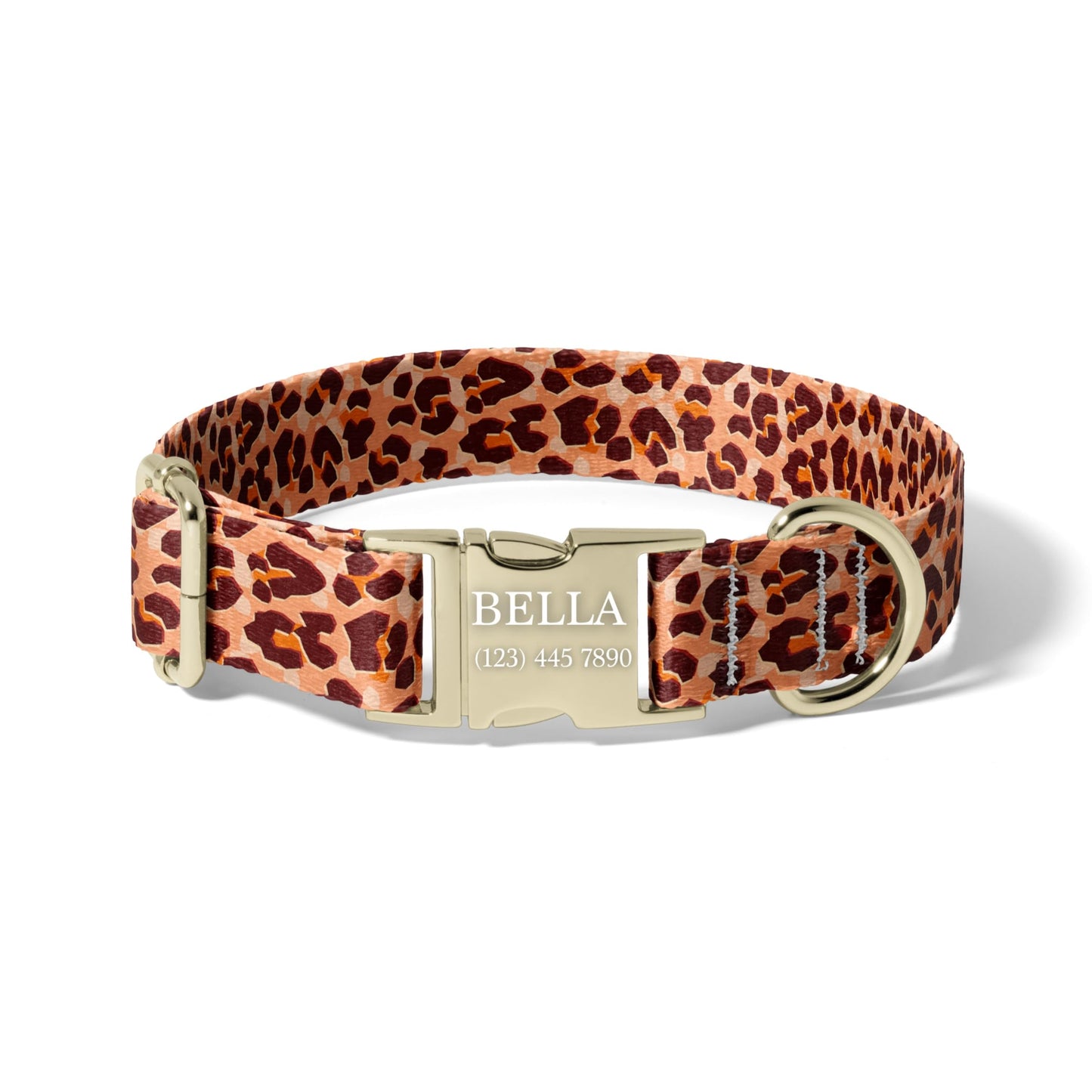 Personalized Leopard Dog Collar – Classic Brown Animal Print Custom Name Collar RET-606-01