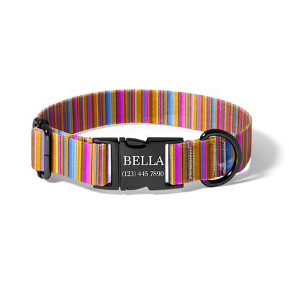 Personalized Dog Collar with Name, Bright Serape Stripe Adjustable Pet Collar, Custom Engraved Buckle, Quick Release RET-610-01