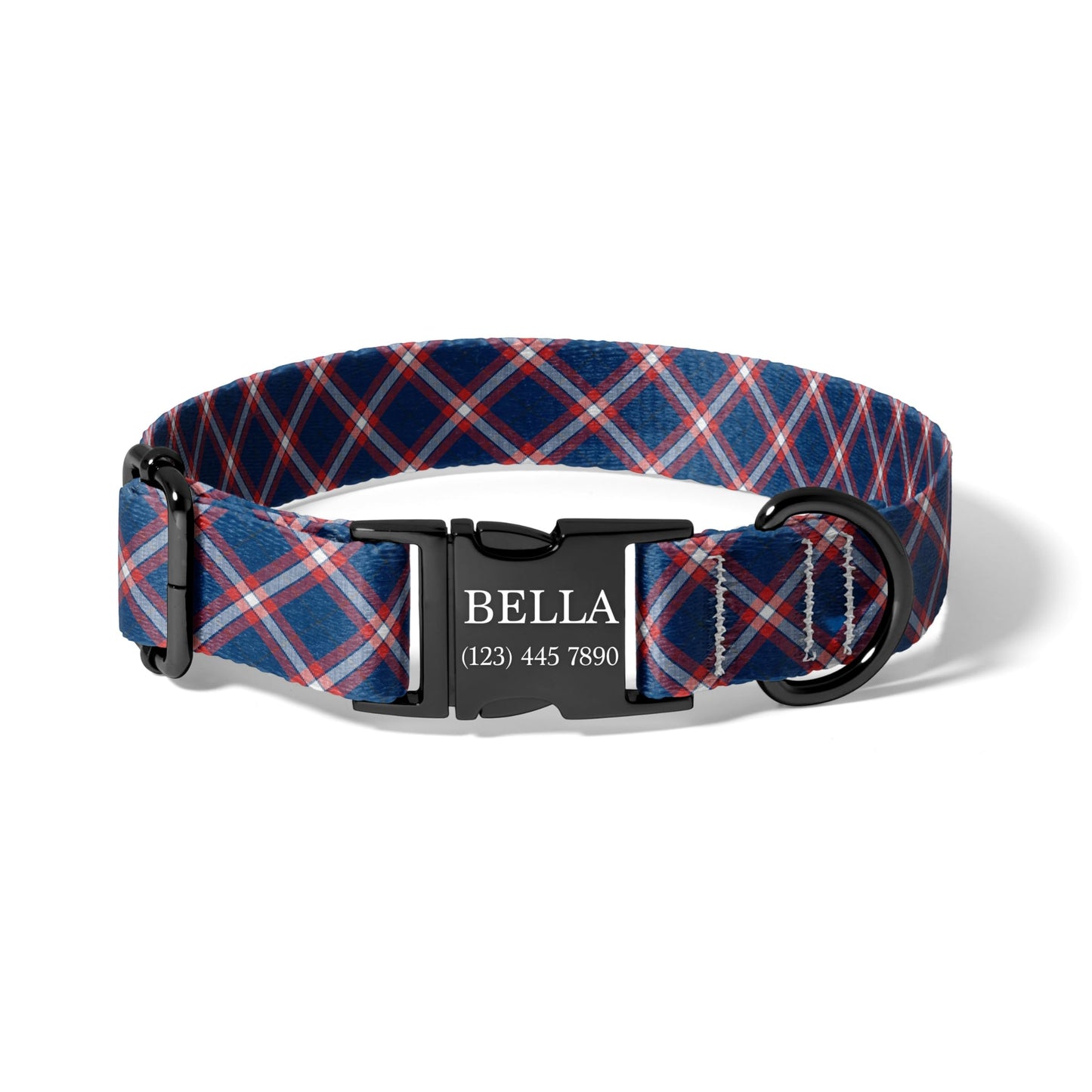 Personalized Plaid Dog Collar Custom Name Adjustable Quick Release Durable Pet Collar preppy plaid RET-609-04