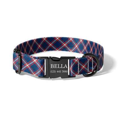 Personalized Plaid Dog Collar Custom Name Adjustable Quick Release Durable Pet Collar preppy plaid RET-609-04