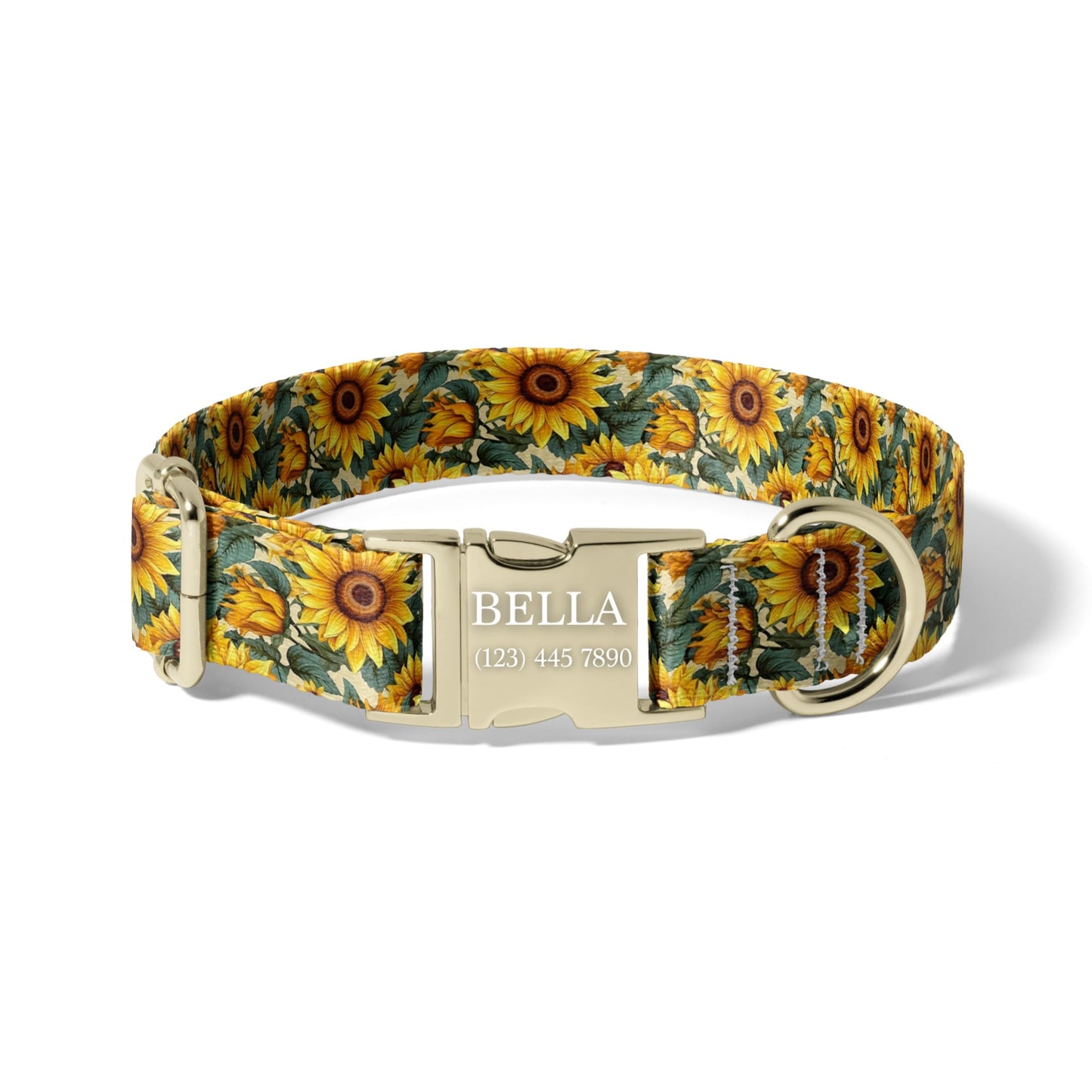 Personalized Sunflower Dog Collar with Name Engraved Buckle Rustic Floral Adjustable Pet Collar for Small Medium Large Dogs RET-601-01