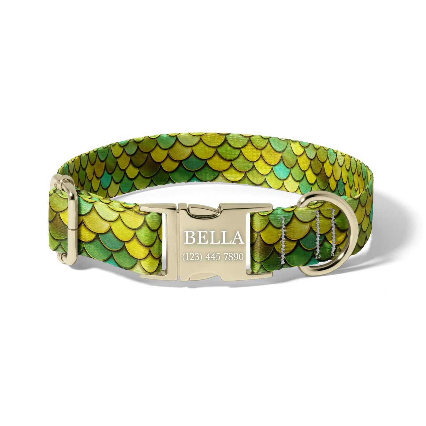 Green Mermaid Scale Personalized Dog Collar, Durable Fantasy Pet Collar with Engraving RET-620-04