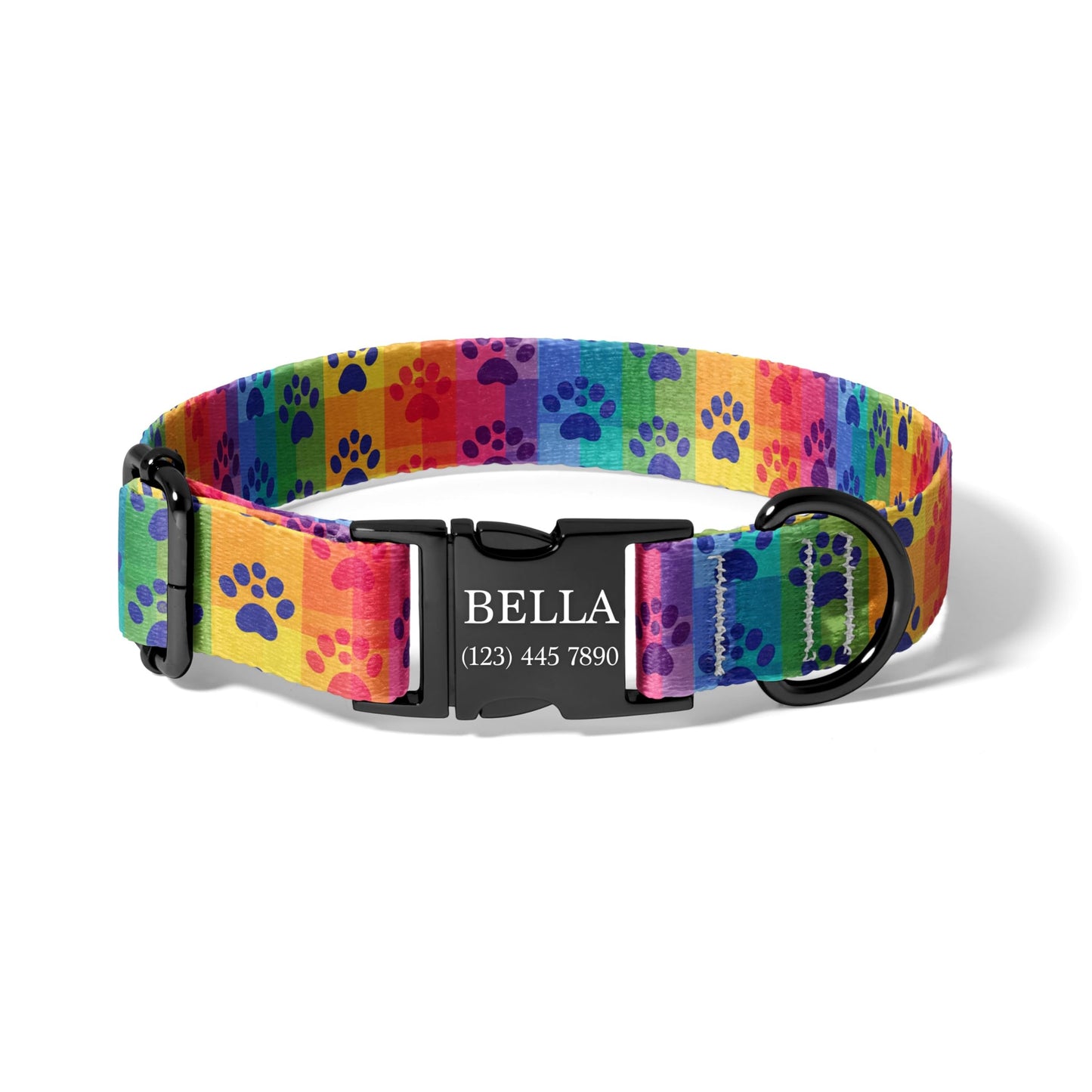 Rainbow Paw Dog Collar Personalized Engraved Name Adjustable Pet Collar Pride Paw Print Design RET-605-03