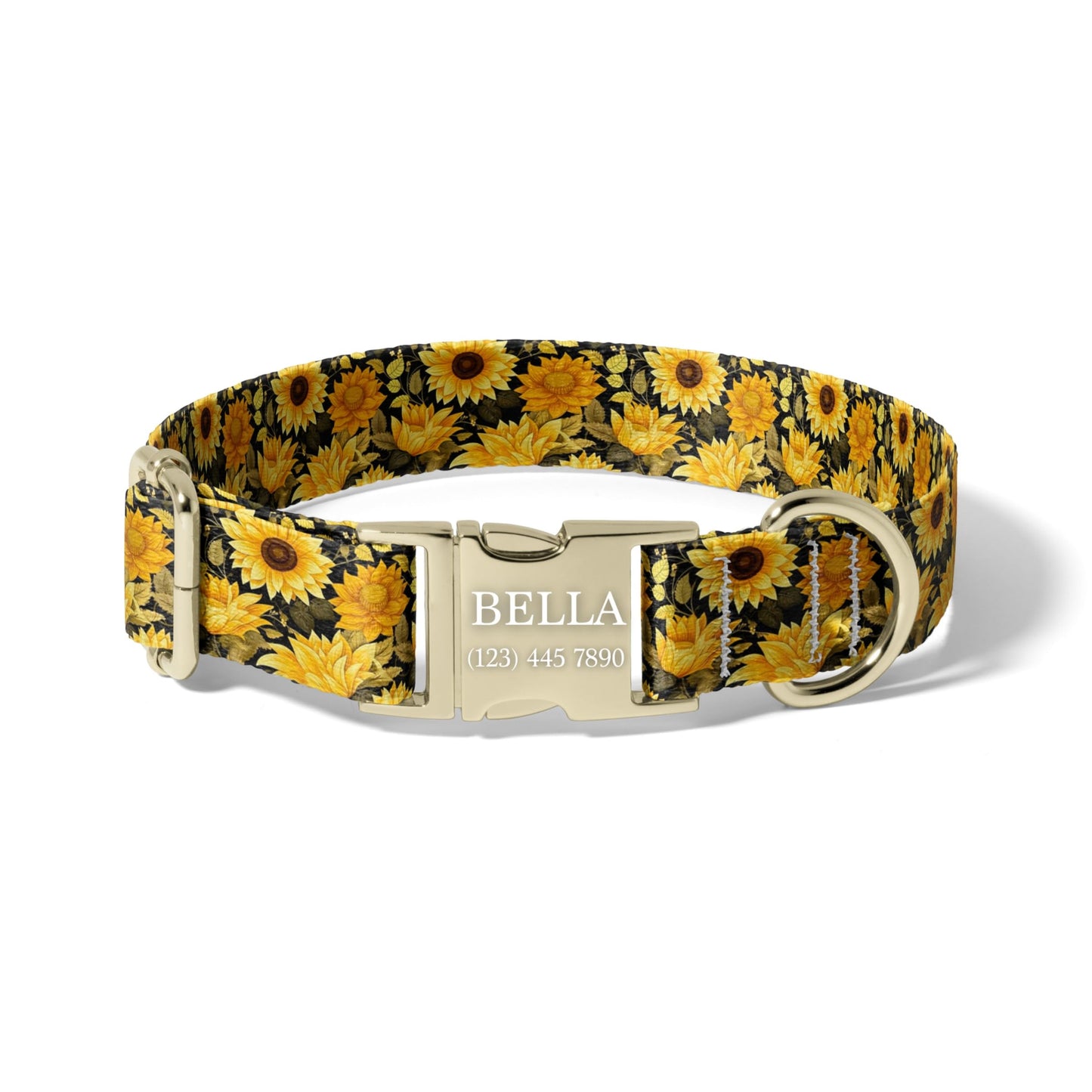 Custom Sunflower Dog Collar Personalized Engraved Name Buckle Green Floral Adjustable Collar for Dogs RET-601-02