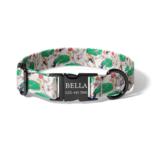 Playful Koi Pond Personalized Puppy Collar with Engraved Quick Release Buckle RET-617-04