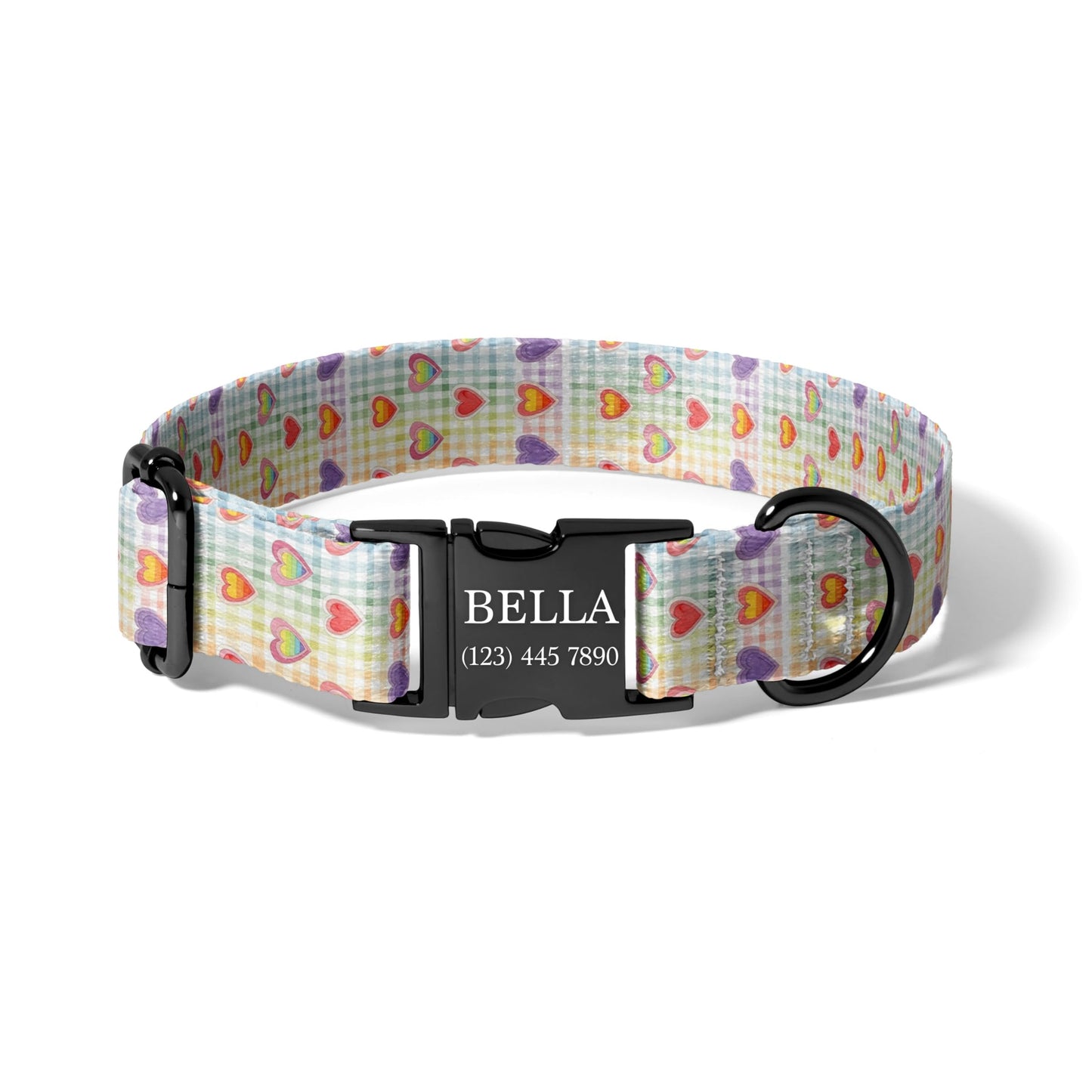 Pastel Rainbow Dog Collar Personalized Engraved Name Heart Adjustable Pet Collar Cute Pride Design RET-605-06