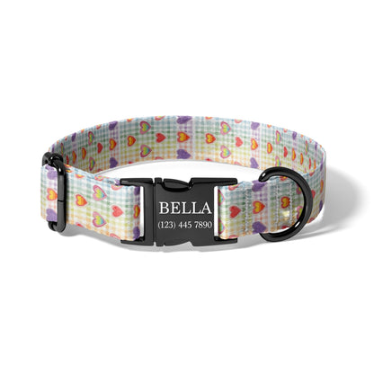 Pastel Rainbow Dog Collar Personalized Engraved Name Heart Adjustable Pet Collar Cute Pride Design RET-605-06