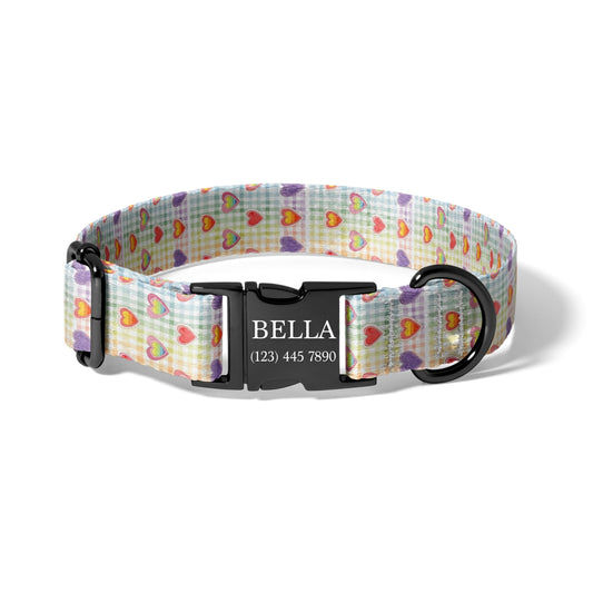 Pastel Rainbow Dog Collar Personalized Engraved Name Heart Adjustable Pet Collar Cute Pride Design RET-605-06
