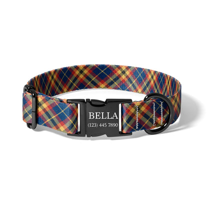 Personalized Plaid Dog Collar Custom Name Adjustable Quick Release Durable Pet Collar heritage plaid RET-609-02