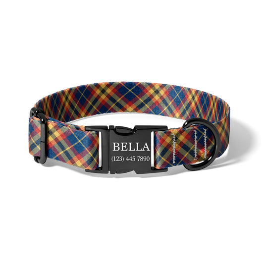 Personalized Plaid Dog Collar Custom Name Adjustable Quick Release Durable Pet Collar heritage plaid RET-609-02