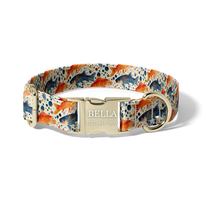 Bright Goldfish Personalized Dog Collar, Adjustable Coastal Fish Print Pet Collar RET-617-05