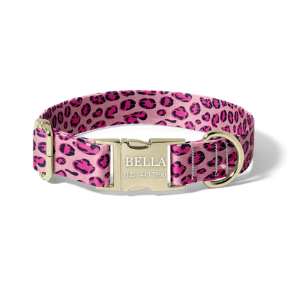Pink Leopard Dog Collar – Personalized Cute Dog Collar for Girls RET-606-04