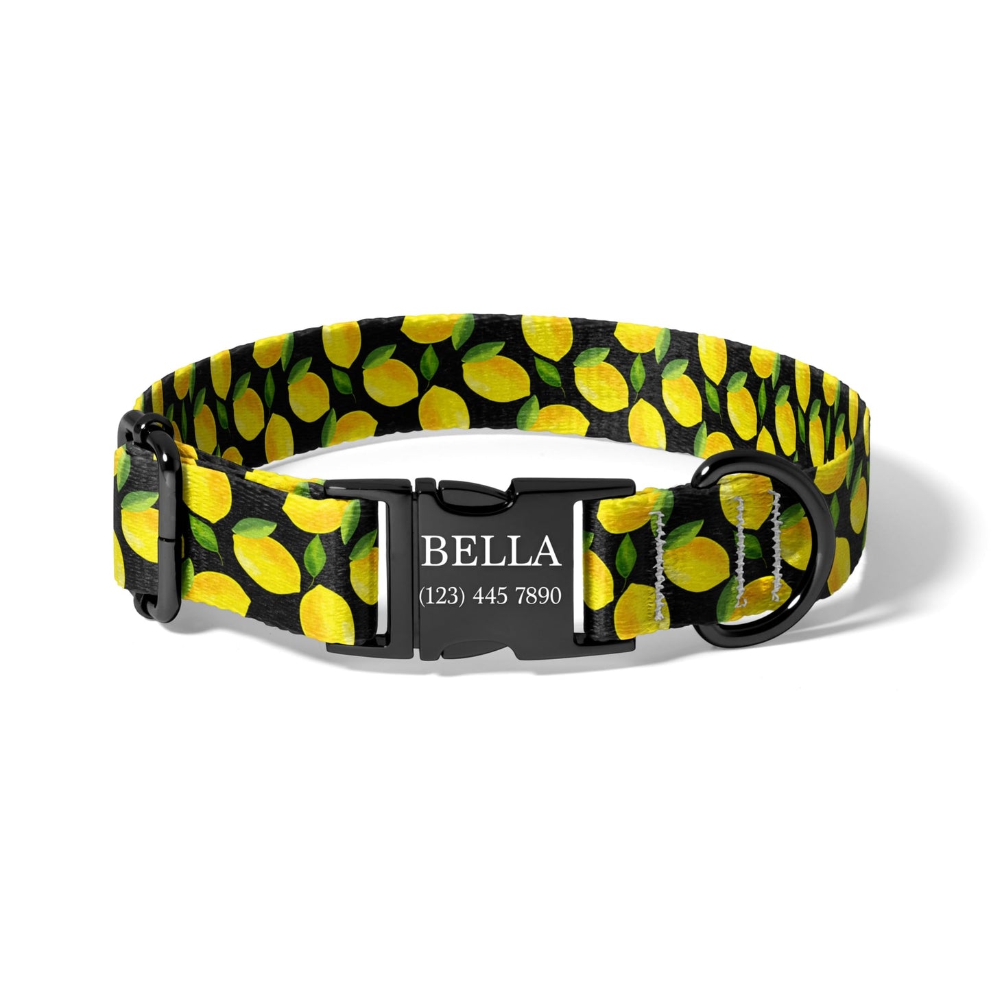Classic Lemon Print Personalized Dog Collar with Quick Release Buckle, Adjustable Everyday Fruit Collar RET-618-06