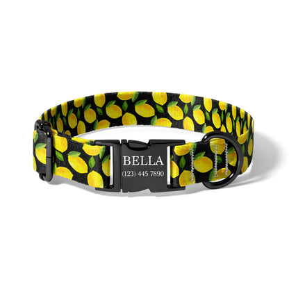 Classic Lemon Print Personalized Dog Collar with Quick Release Buckle, Adjustable Everyday Fruit Collar RET-618-06