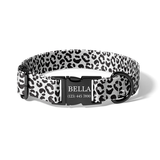 Black and White Leopard Dog Collar – Personalized Minimalist Pet Collar RET-606-02