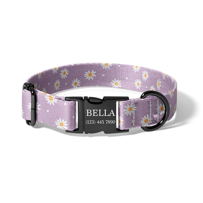 Purple Daisy Dog Collar Personalized Engraved Name Floral Adjustable Pet Collar Lavender Cute Design Green Adjustable Pet Collar for Dogs RET-604-06