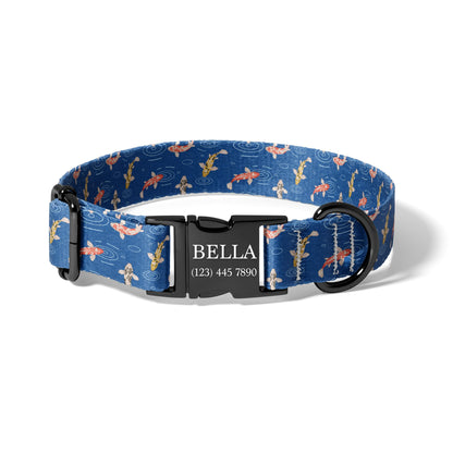 Blue Ripple Koi Personalized Dog Collar, Durable Nautical Adjustable Pet Collar RET-617-03