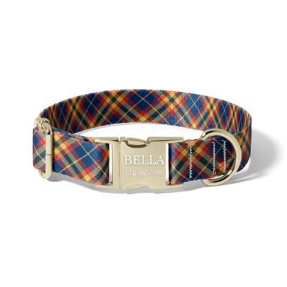 Personalized Plaid Dog Collar Custom Name Adjustable Quick Release Durable Pet Collar heritage plaid RET-609-02