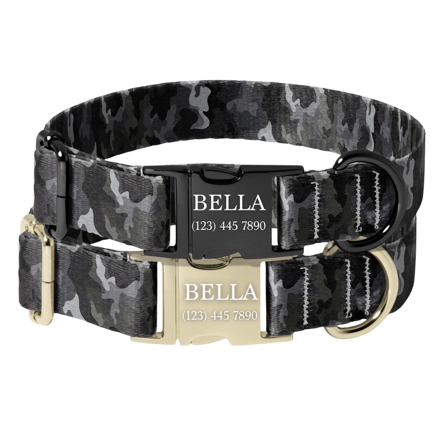 Black camo Camo Personalized Dog Collar Adjustable Engraved Name Buckle Quick Release Pet Collar RET-614-06