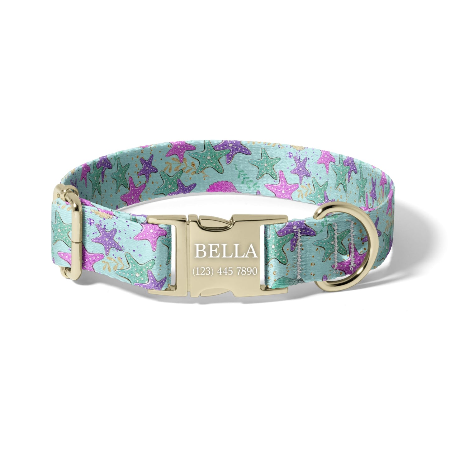 Colorful Starfish Ocean Personalized Puppy Collar with Quick Release Buckle RET-620-03