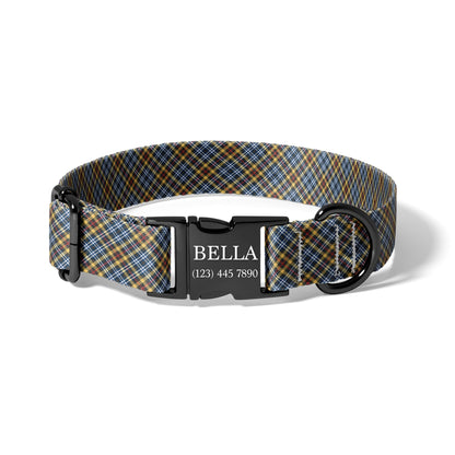 Personalized Plaid Dog Collar Custom Name Adjustable Quick Release Durable Pet Collar earthy plaid RET-609-03