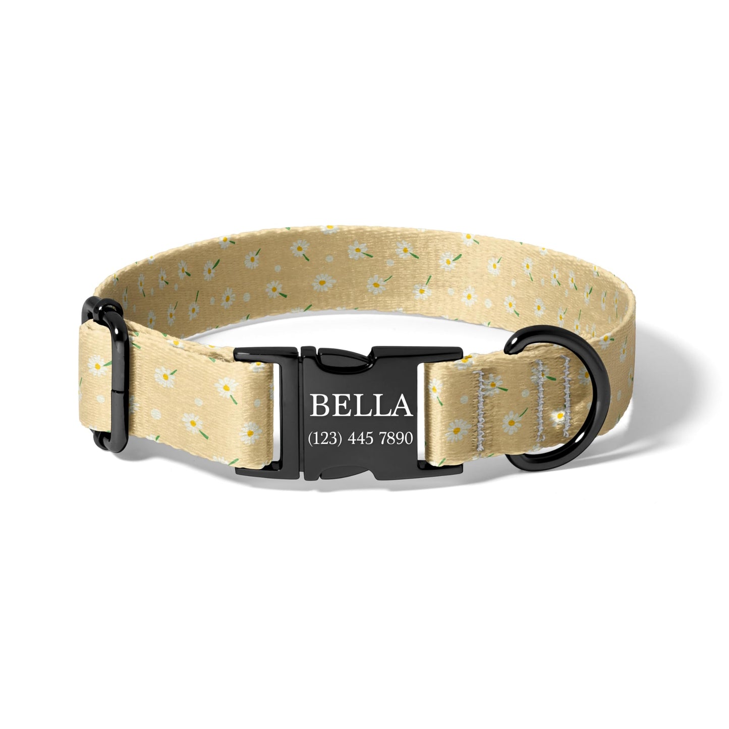 Yellow Daisy Dog Collar Personalized Engraved Name Floral Adjustable Pet Collar Boho Neutral Design Rustic Outdoor Adjustable Pet Collar RET-604-05