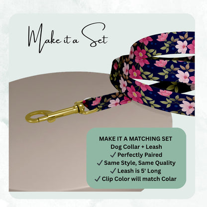 Personalized Floral Dog Collar dark floral Custom Name Adjustable Quick Release Durable Pet Collar RET-608-01