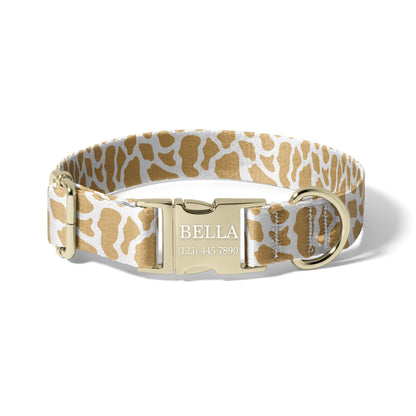 Custom Neutral Cowhide Dog Collar with Laser Engraved Buckle, Adjustable Western Style Pet Collar with Quick Release RET-615-02