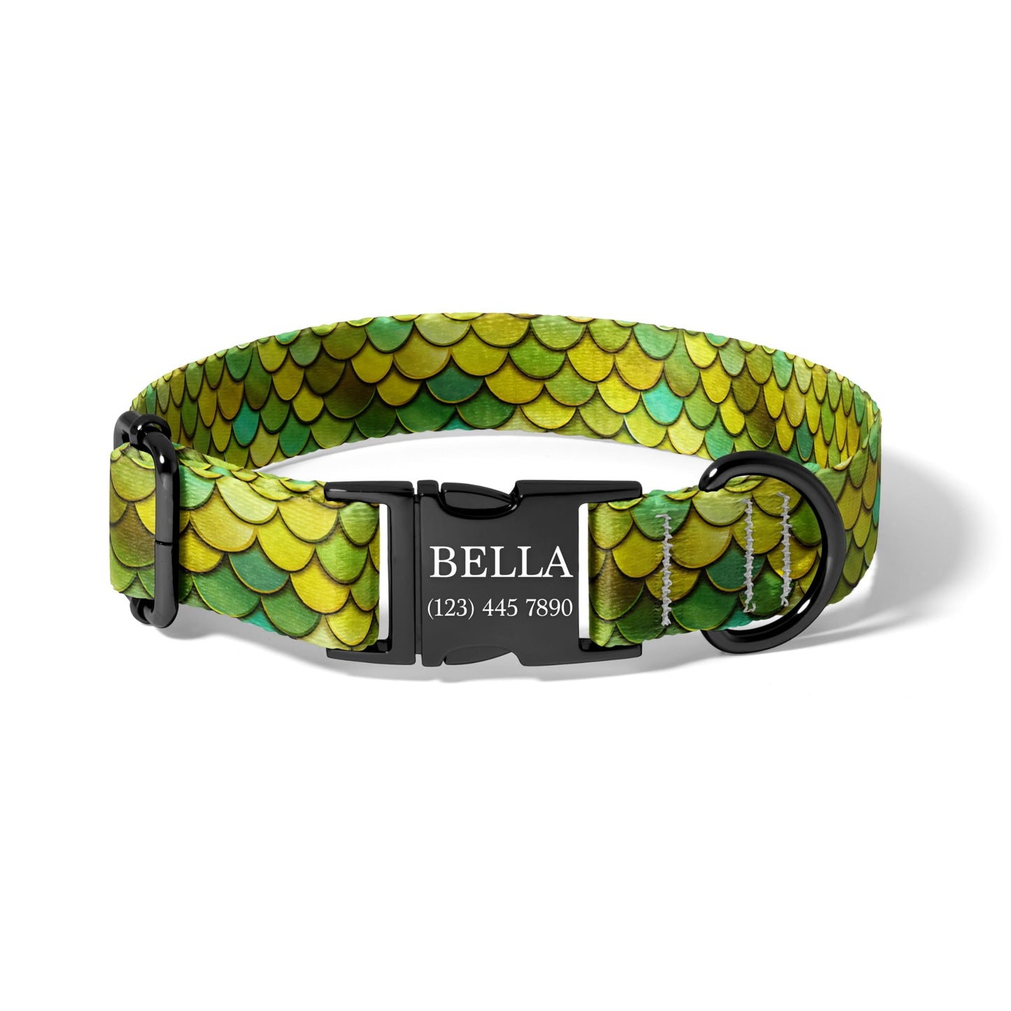 Green Mermaid Scale Personalized Dog Collar, Durable Fantasy Pet Collar with Engraving RET-620-04