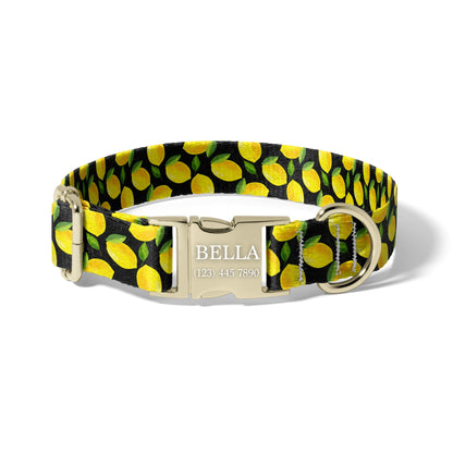 Classic Lemon Print Personalized Dog Collar with Quick Release Buckle, Adjustable Everyday Fruit Collar RET-618-06