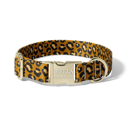 Gold Leopard Dog Collar – Personalized Bold Animal Print Collar RET-606-03