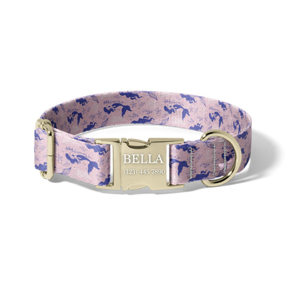 Pastel Mermaid Personalized Dog Collar with Engraved Buckle and Adjustable Quick Release Fit RET-620-01