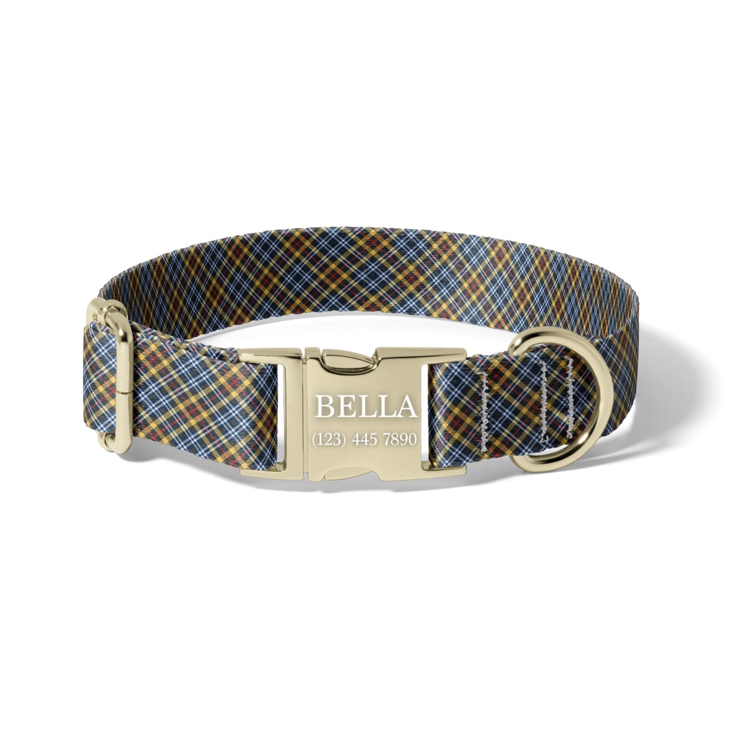 Personalized Plaid Dog Collar Custom Name Adjustable Quick Release Durable Pet Collar earthy plaid RET-609-03