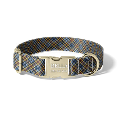 Personalized Plaid Dog Collar Custom Name Adjustable Quick Release Durable Pet Collar earthy plaid RET-609-03