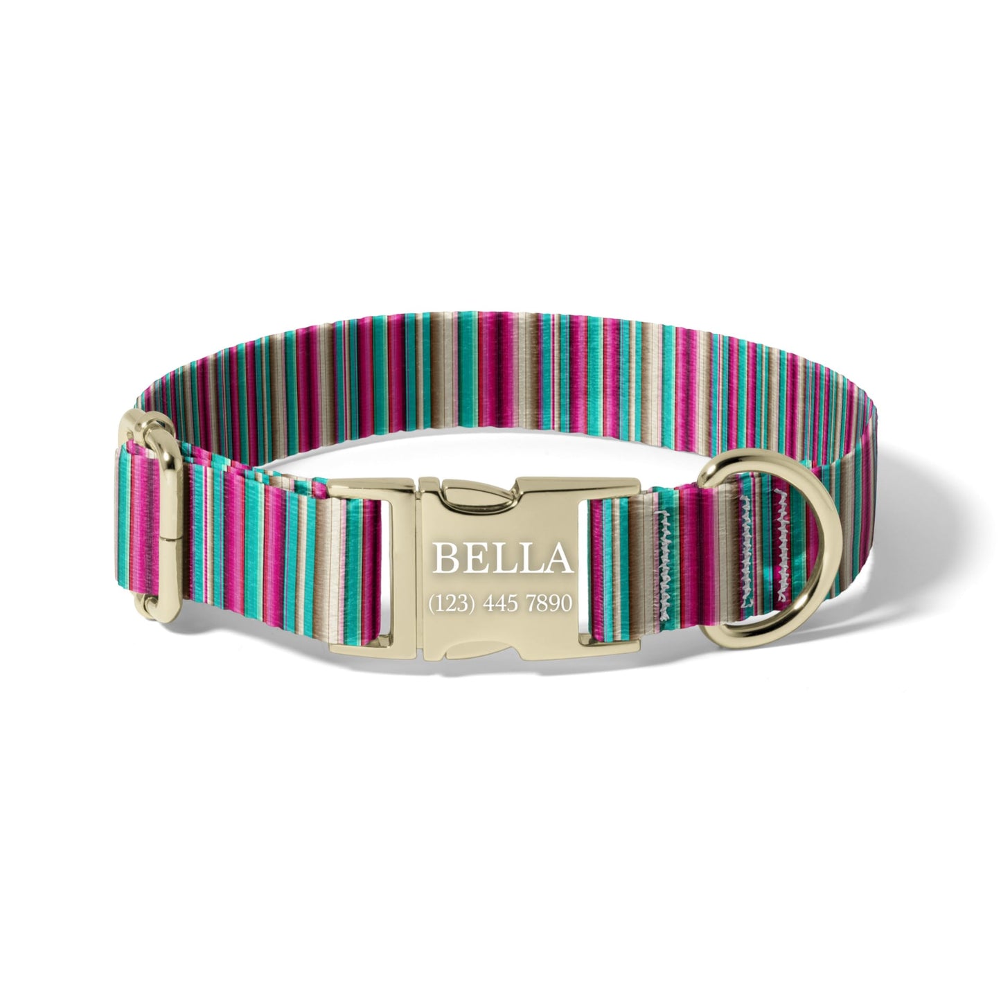 Personalized Pink Teal Dog Collar, Boho Serape Adjustable Pet Collar, Custom Engraved Buckle, Quick Release RET-610-05