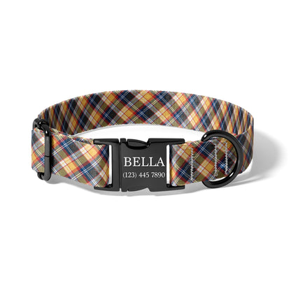 Personalized Plaid Dog Collar Custom Name Adjustable Quick Release Durable Pet Collar sunny plaid RET-609-05