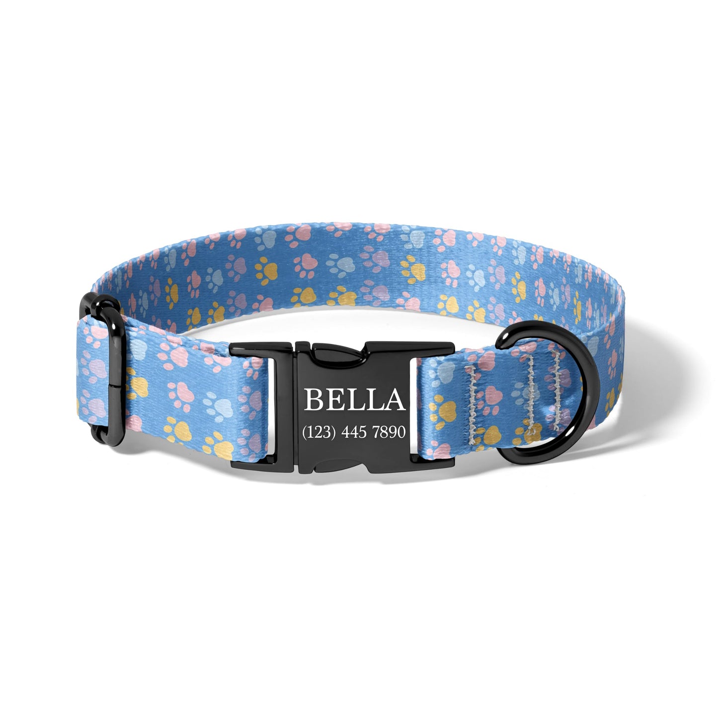 Personalized Dog Collar Blue Paw Print Custom Engraved Puppy Collar Adjustable Cute Dog Collar Pastel Pet Accessories RET-600-04