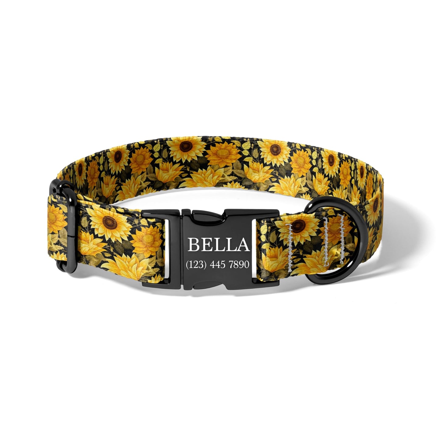 Custom Sunflower Dog Collar Personalized Engraved Name Buckle Green Floral Adjustable Collar for Dogs RET-601-02