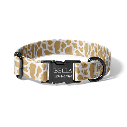 Custom Neutral Cowhide Dog Collar with Laser Engraved Buckle, Adjustable Western Style Pet Collar with Quick Release RET-615-02