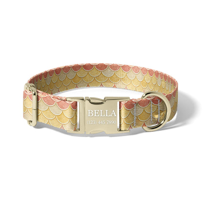 Elegant Mermaid Scale Personalized Dog Collar, Coastal Adjustable Pet Collar with Engraving RET-620-02