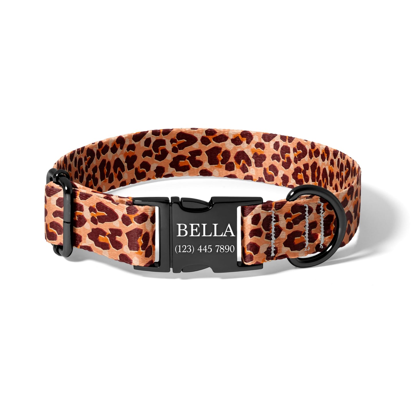 Personalized Leopard Dog Collar – Classic Brown Animal Print Custom Name Collar RET-606-01