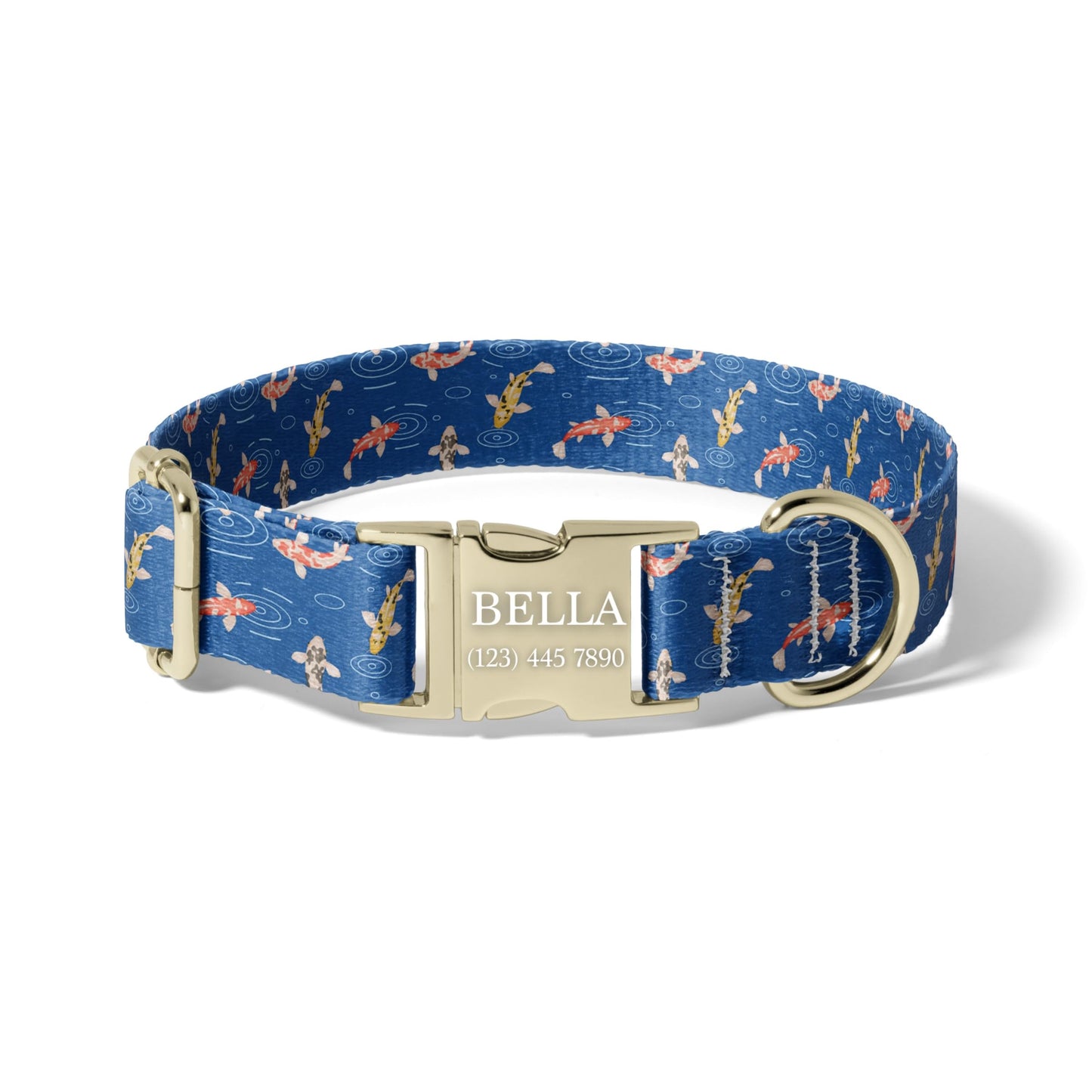 Blue Ripple Koi Personalized Dog Collar, Durable Nautical Adjustable Pet Collar RET-617-03