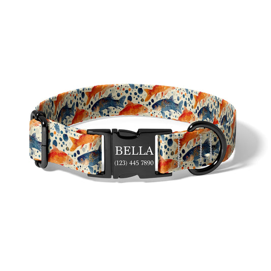 Bright Goldfish Personalized Dog Collar, Adjustable Coastal Fish Print Pet Collar RET-617-05