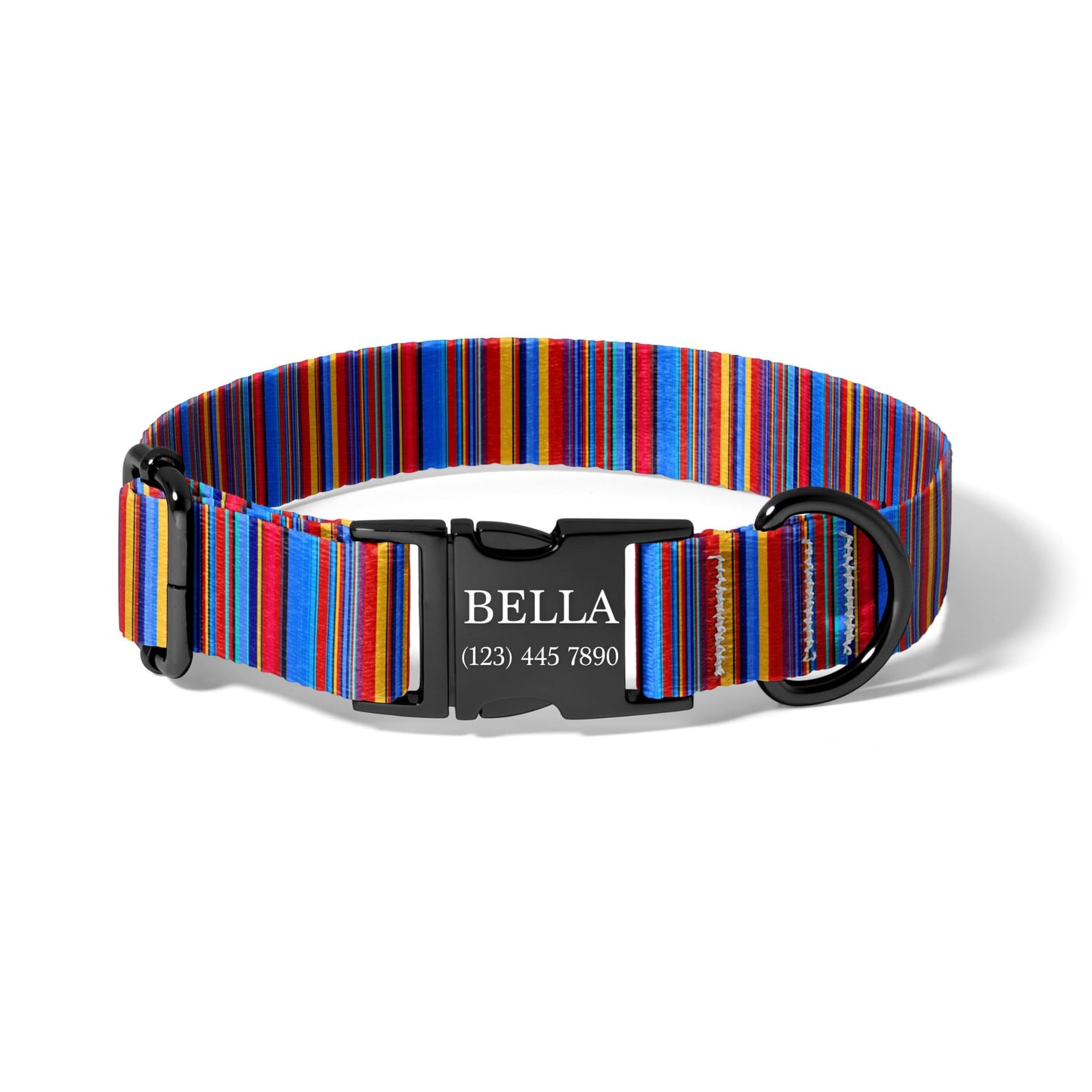 Personalized Mexican Serape Dog Collar, Classic Stripe Adjustable Pet Collar, Custom Engraved Quick Release Buckle RET-610-06
