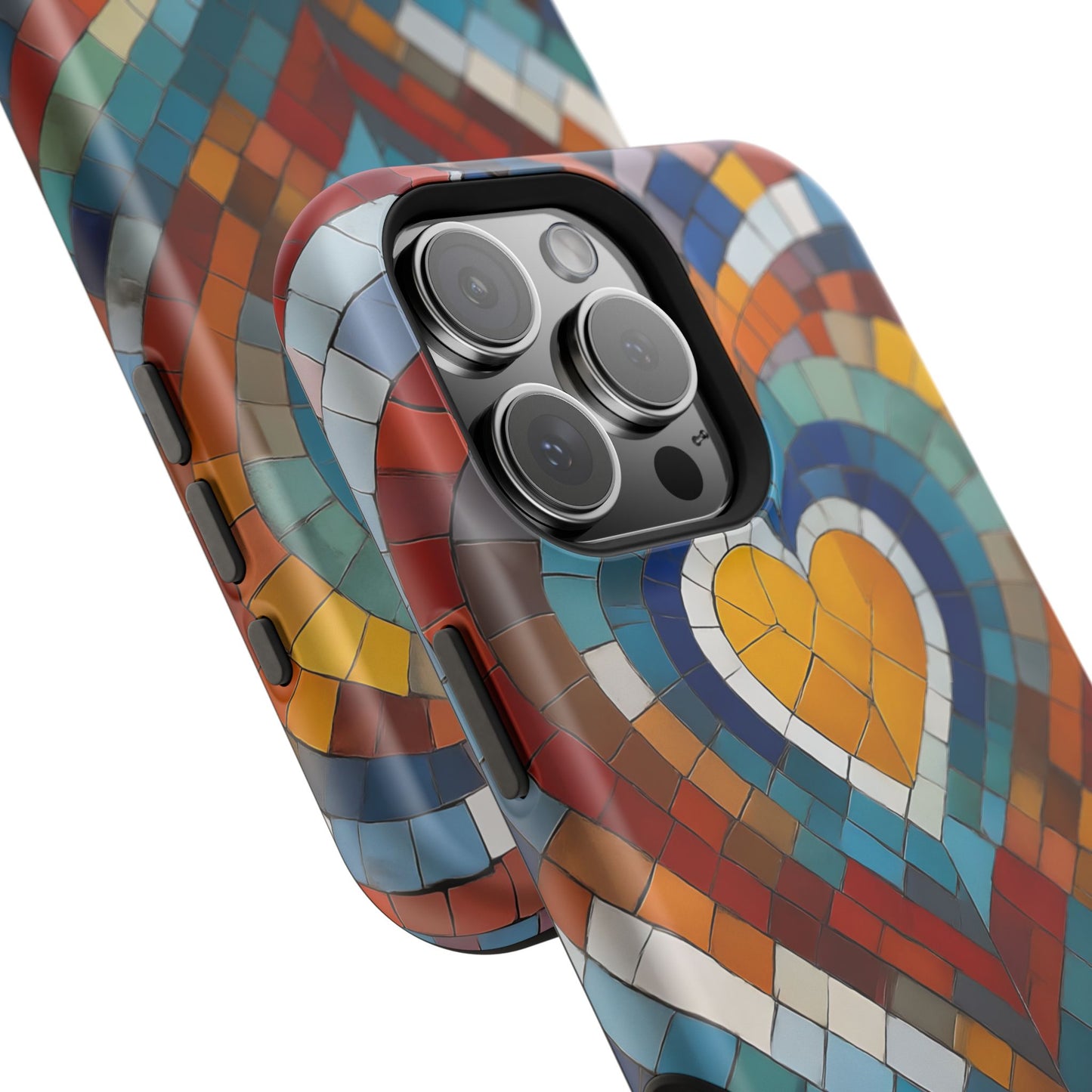 Magnetic Heart Mosaic iPhone Case, Faux Stained Glass, Trendy Phone Cover, Artistic Phone Case, Wireless Charging