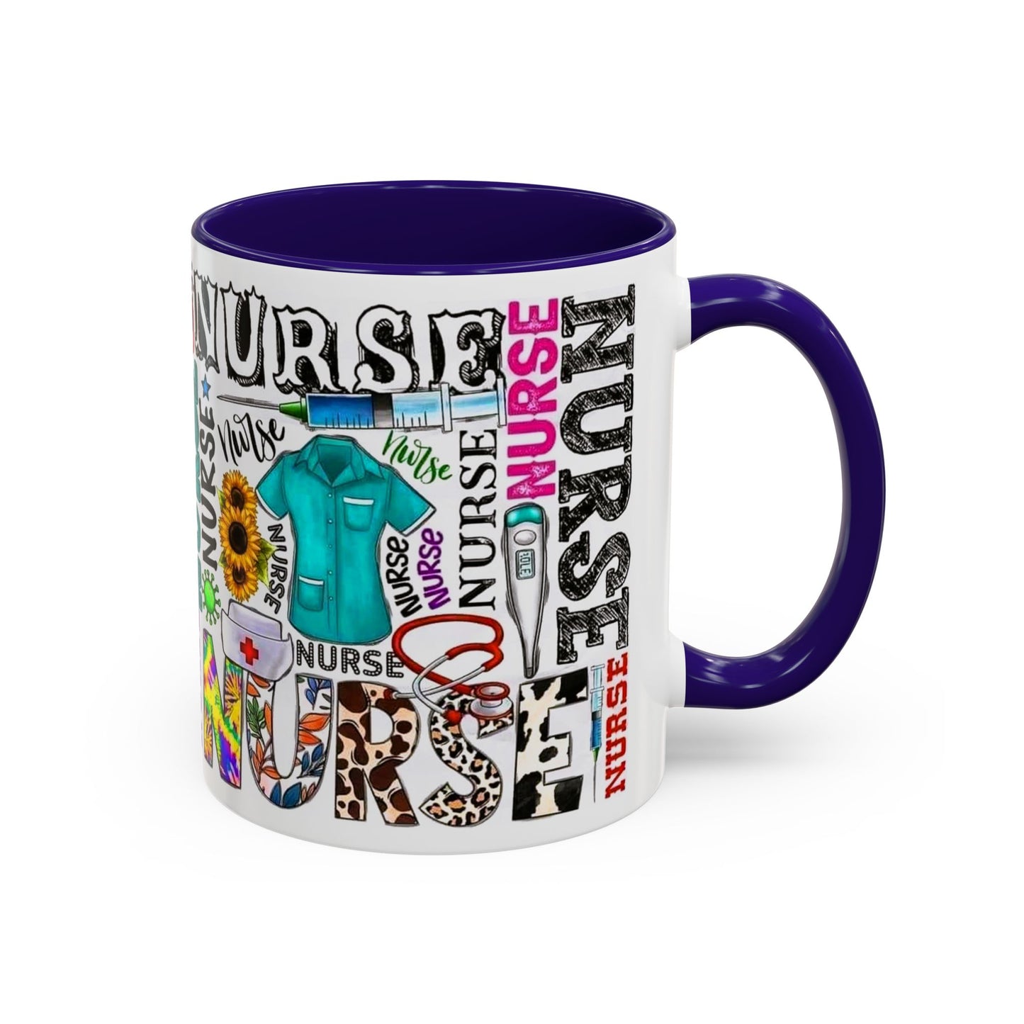 Colorful nurse coffee mug held by hands, ideal gift for nurse appreciation or nursing students.